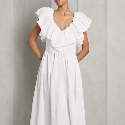 CHLOÉ white cotton ruffled sleeve flared midi dress