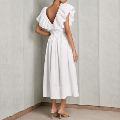 CHLOÉ white cotton ruffled midi dress