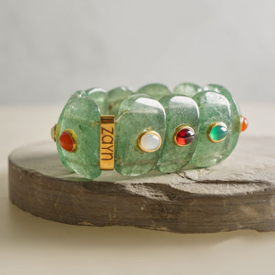 ZAYN BY SUNENA sehar hand carved bracelet in green with semi precious stones