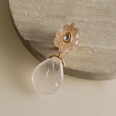 ZAYN BY SUNENA carved crystal rose quartz earrings