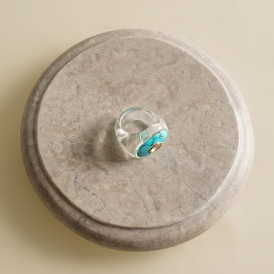 ZAYN BY SUNENA carved rock crystal ring cocktail ring blue