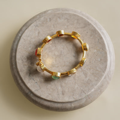 ZAYN BY SUNENA gold bahar bangle with multicolor semi precious stones