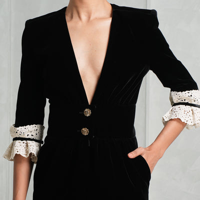  SAINT LAURENT  black velvet and lace buttined dress