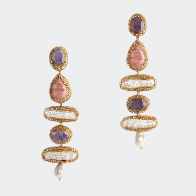 DEEPA GURNANI Pink & Lavender Indira Earring handcrafted using semi precious stones