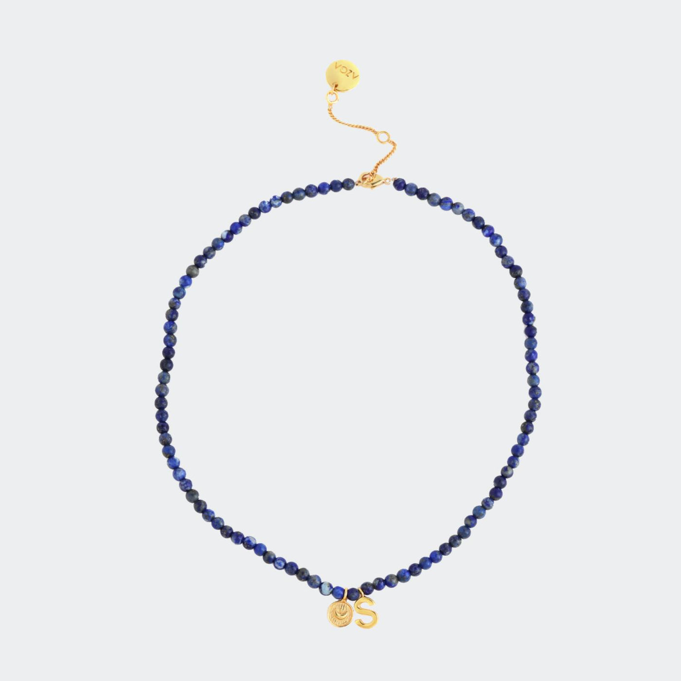 AZGA 22kt gold plated with dyed lapis beads Initial Necklace