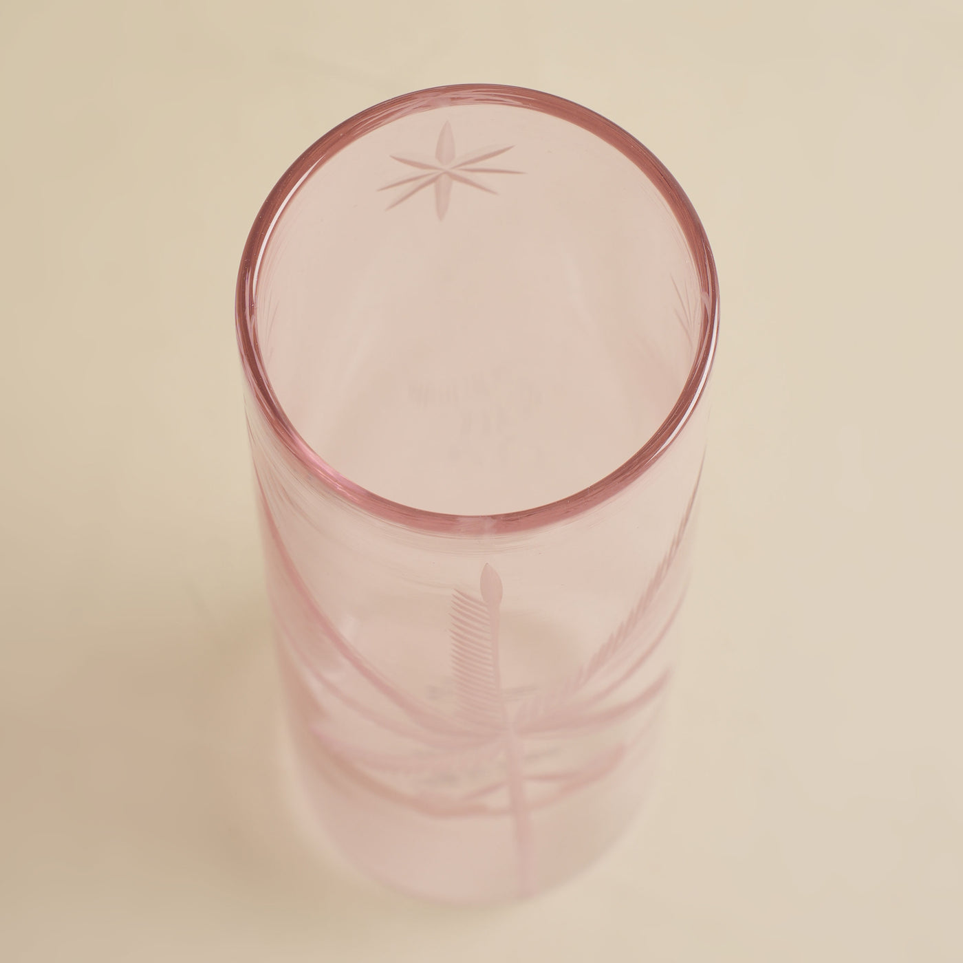 Ecru Pink Rose Palm Glass