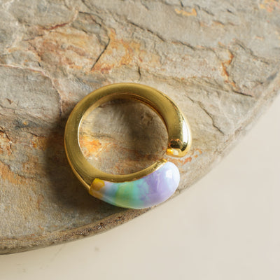 LUNAYA Rainbow pebble pop ring gold enamel unique