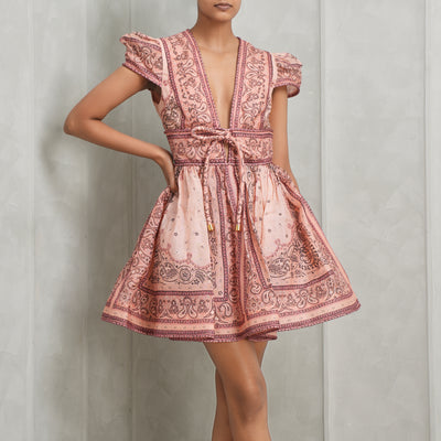 ZIMMERMANN pink printed cotton mini dress