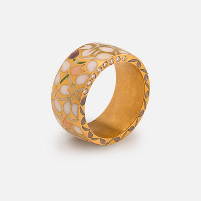 Mogra Cigar Ring in gold with diamonds and enamel work from Agaro Jewels 