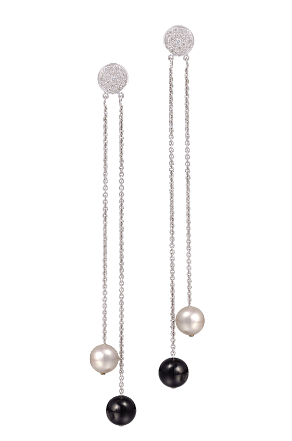 Pearl, Black Onyx and Diamond Shoulder Dusters