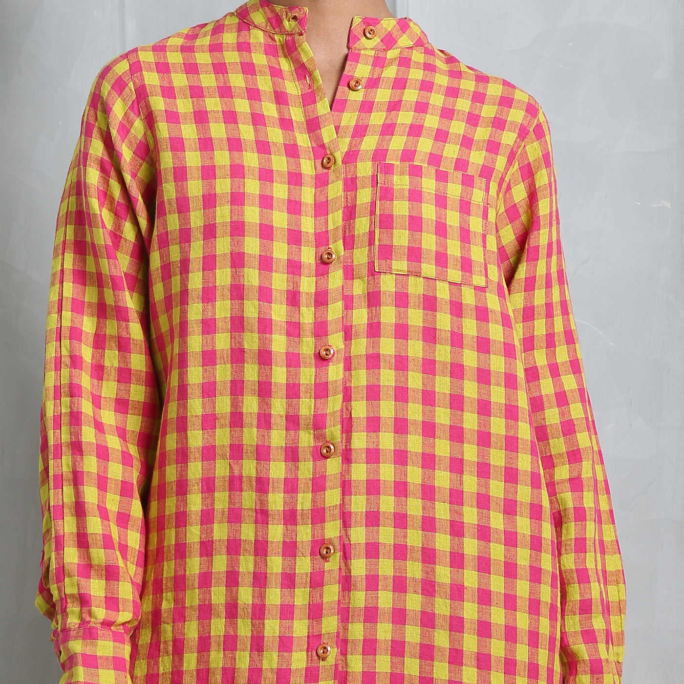 Saphed Chaukor Checkered Dress  featuring a red and yellow checkered print.