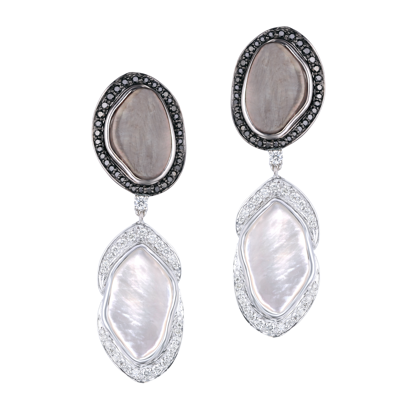 Grey & White Mother of Pearl Earrings by KAJ Fine Jewellery