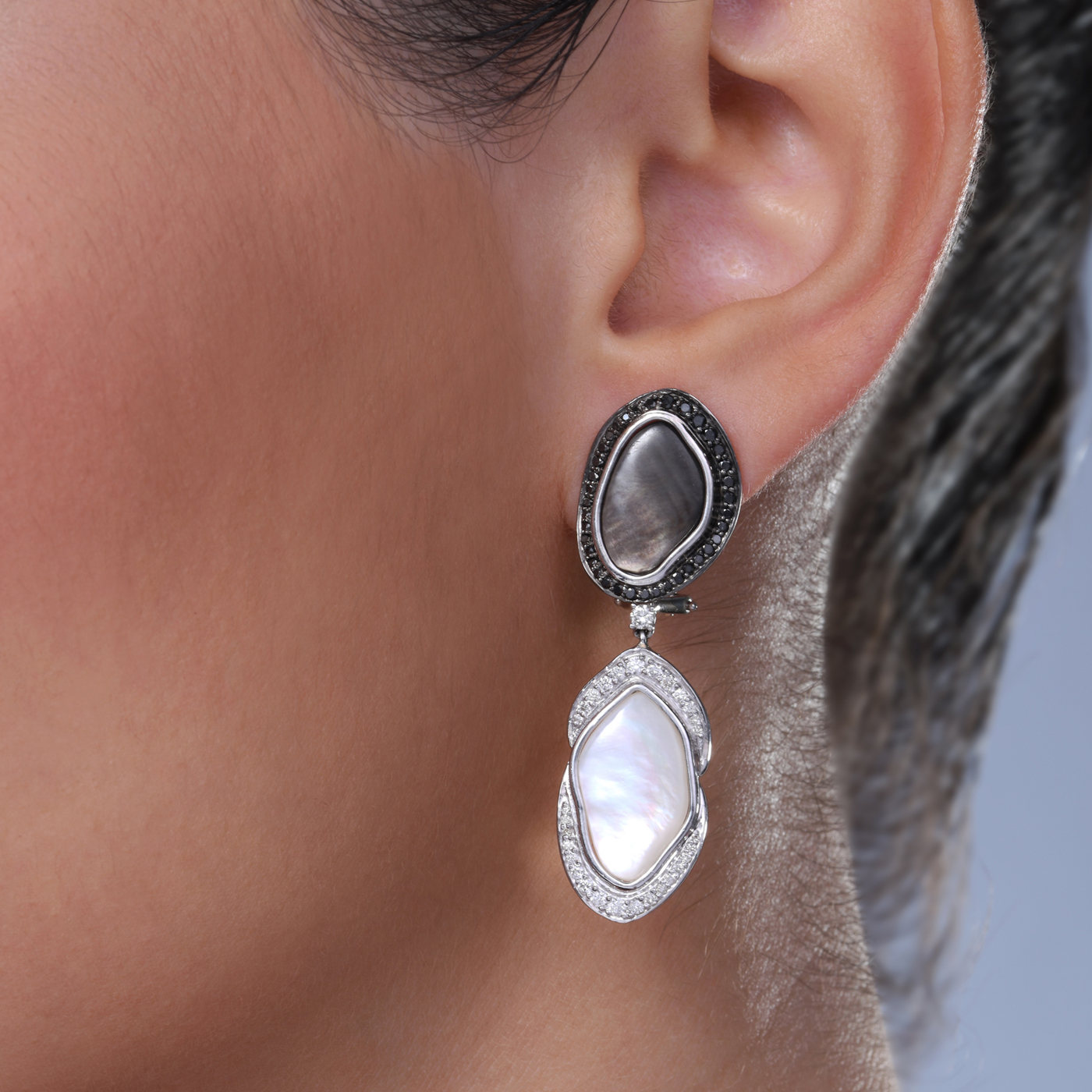 Grey & White Mother of Pearl Earrings by  KAJ Fine Jewellery 