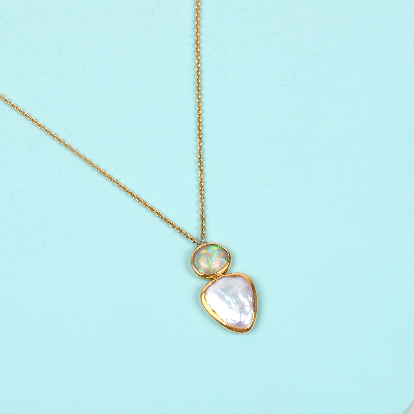 Opal And Pearl 18K Gold Pendant & Chain by Adi Handmade