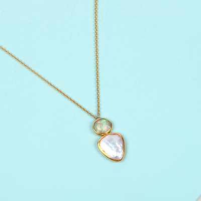 Opal And Pearl 18K Gold Pendant & Chain by Adi Handmade