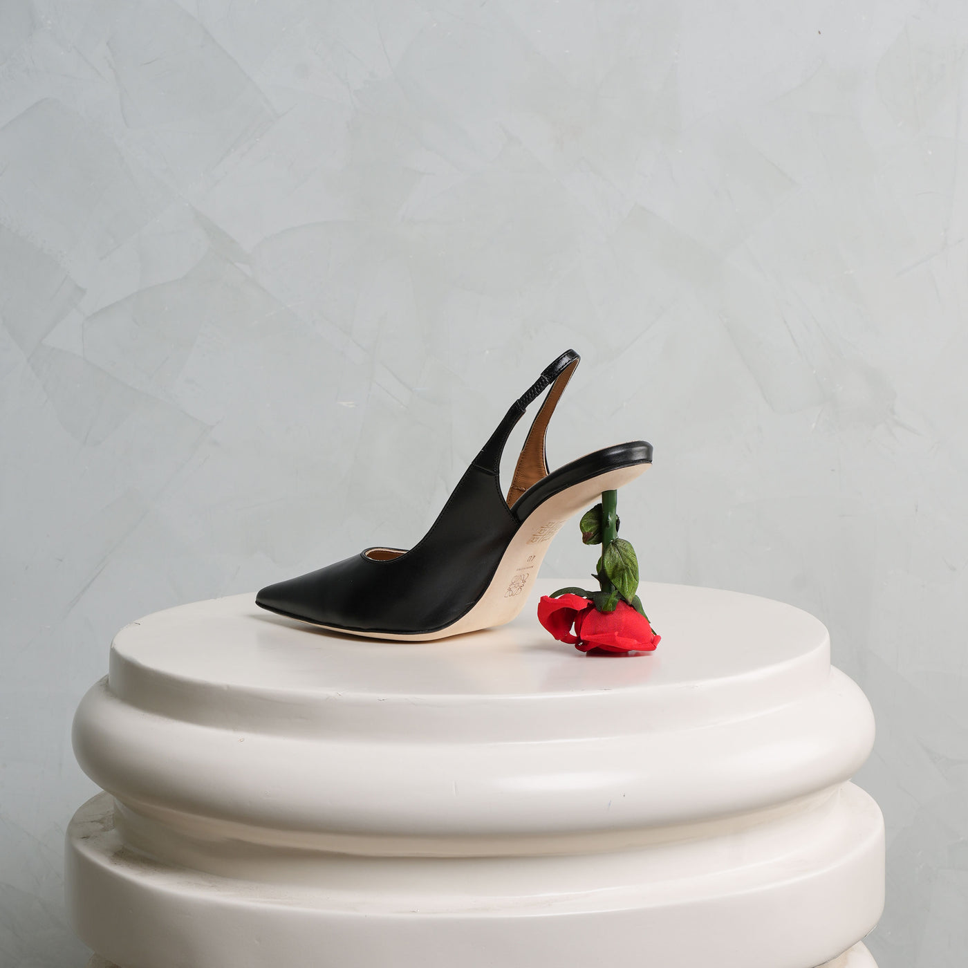 Loewe Rose Heel Slingback with  an objets trouvés rose heel with leaves and petals 