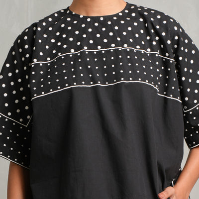 Leh Studios Hankerchief Embroidered Top features a relaxed fit, round neckline, short sleeves.