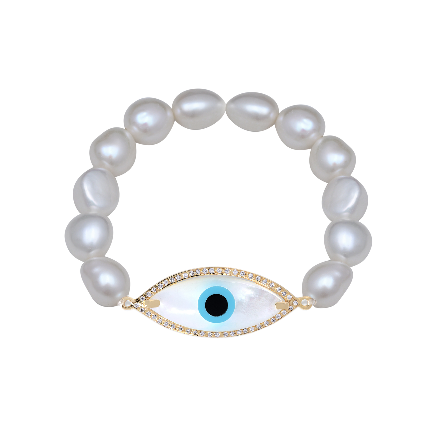 Marquise Evil Eye Diamond Pearl Bracelet