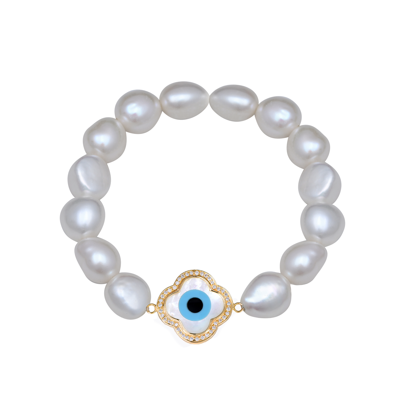 Clover Evil Eye Diamond Pearl Bracelet
