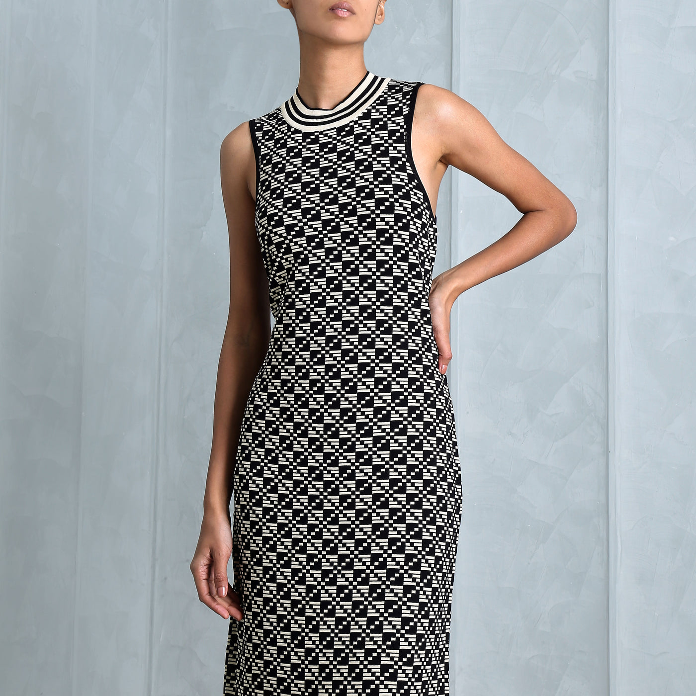 DODO BAR OR Chen Knitted Geometric Weave Midi Dress