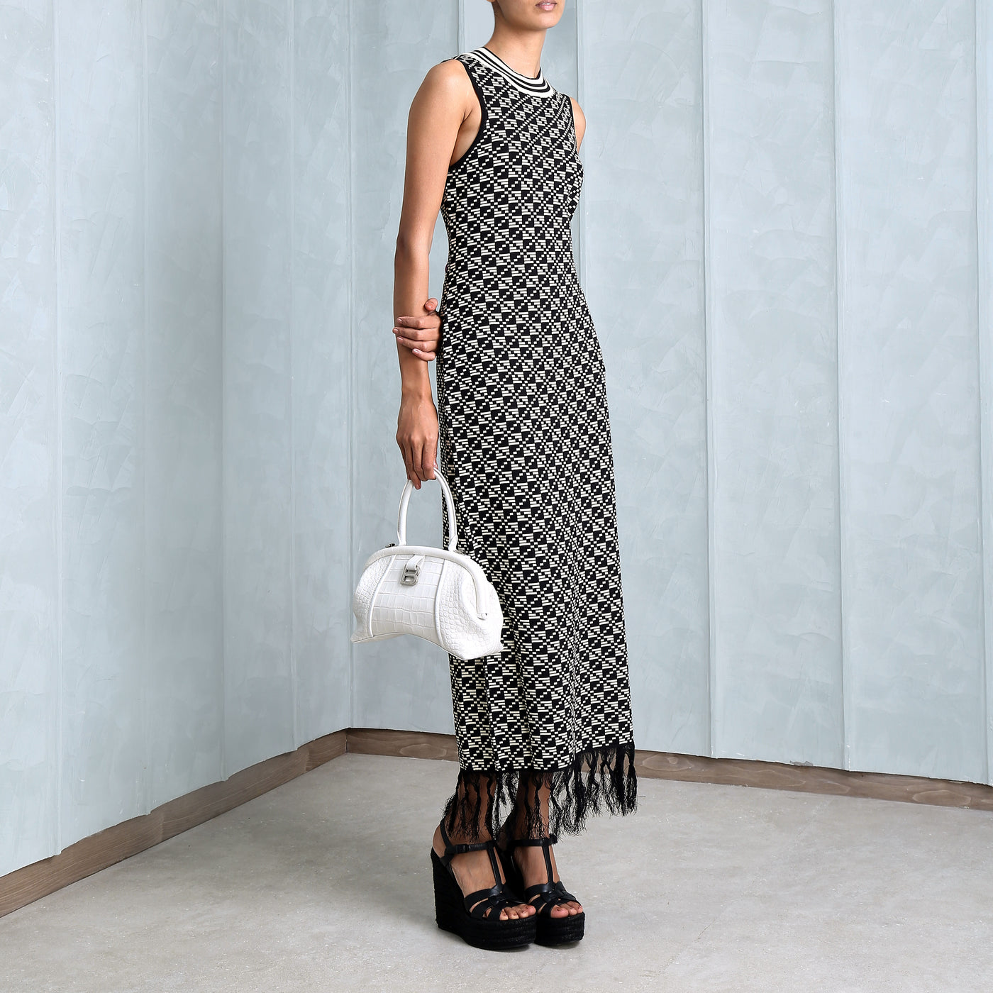 DODO BAR OR Chen Knitted Midi Dress Black And White