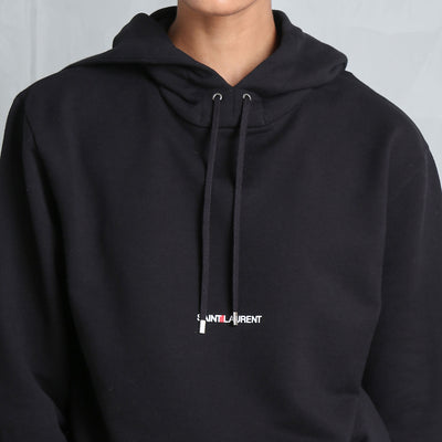 Black SAINT LAURENT Rive Gauche Hoodie With Saint Laurent Logo Embroidered On The Chest