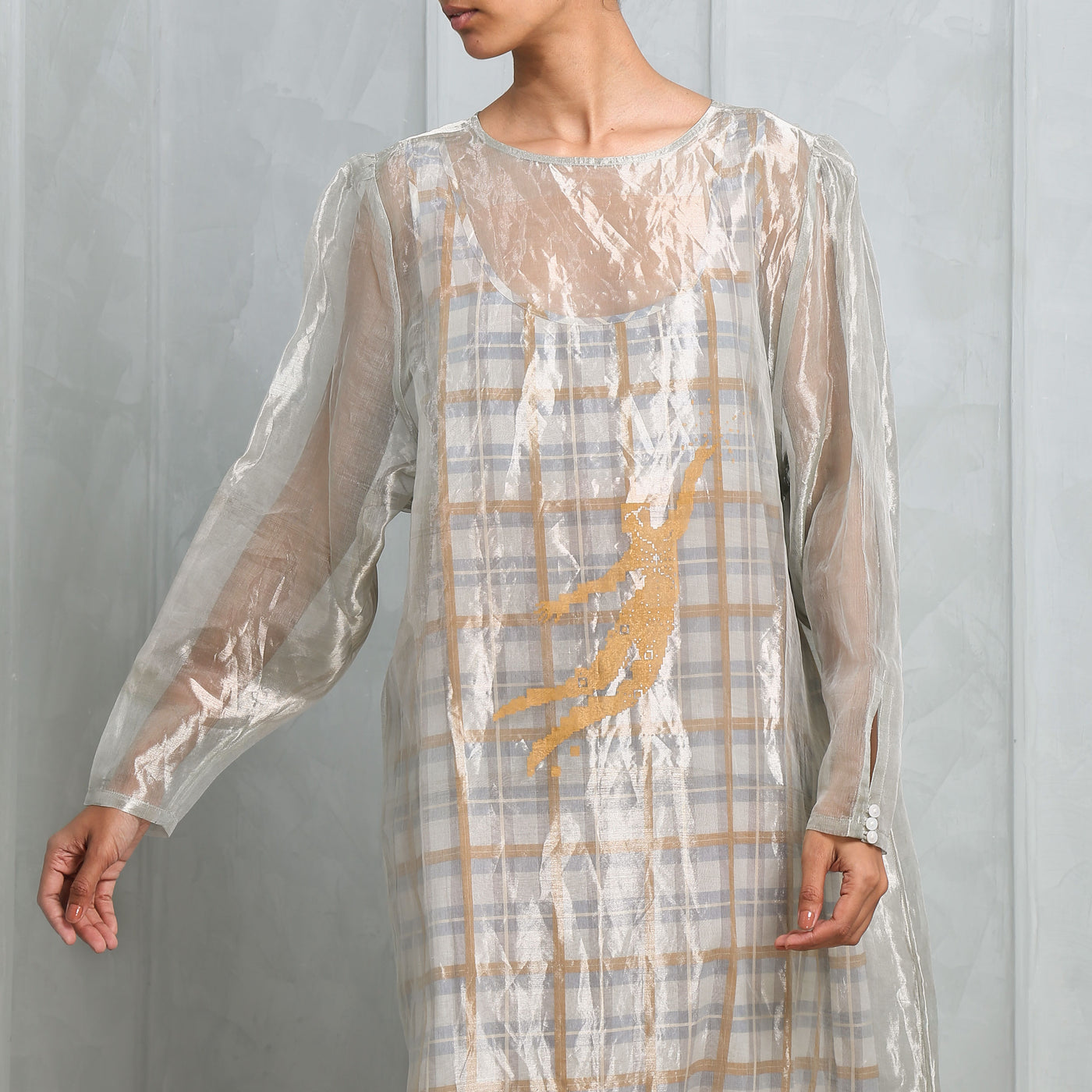 Shikhandi Layered Midi Dress from Bhaane with checkered cotton slip 