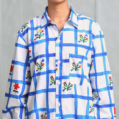 Happi Space Picnic Check Shirt features a front button closure, patched front pocket