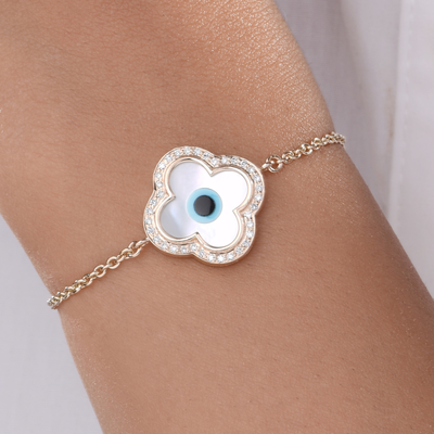 Clover Evil Eye Diamond Chain Bracelet