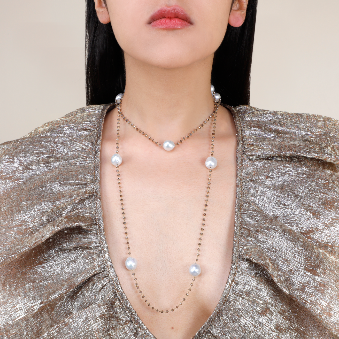 Buy Black Diamond & Pearl 18K Gold Necklace by Tallin Jewels