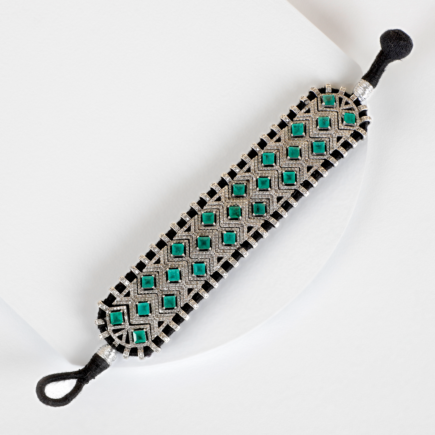 Black Chord and Emerald Bracelet by Umrao Jewels 