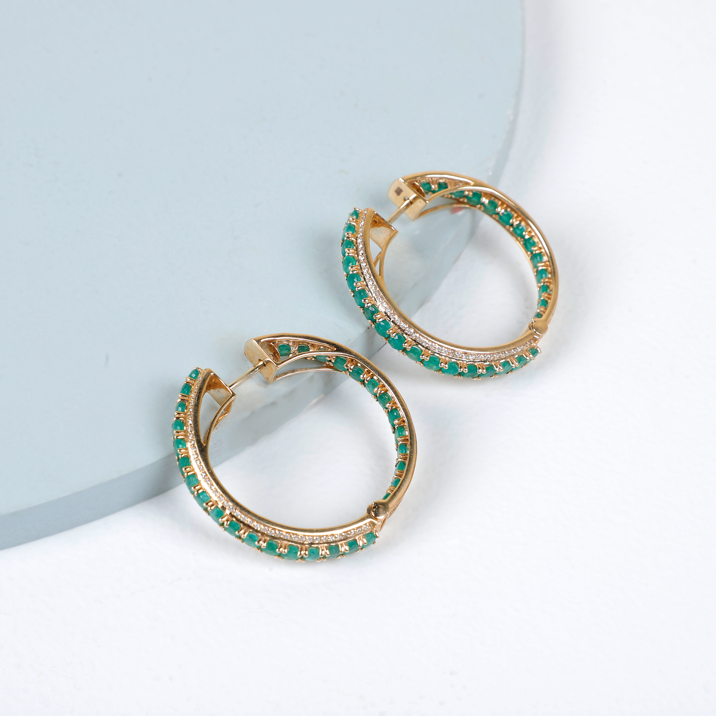 Emerald & Diamond Hoops by KAJ Fine Jewellery
