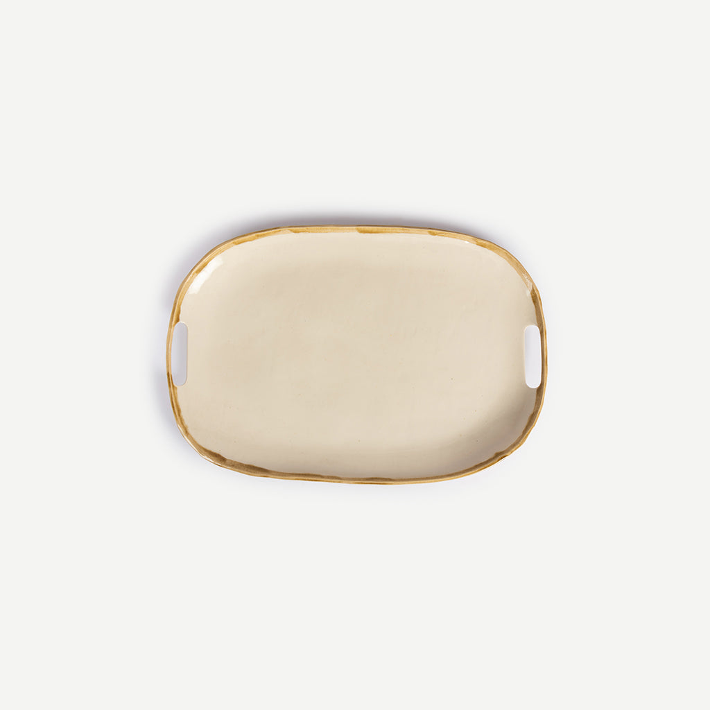 MUSTARD BORDER STONEWARE TRAY Ikai Asai