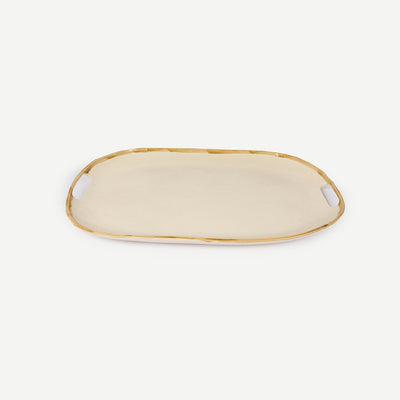 White & Yellow MUSTARD BORDER STONEWARE TRAY Ikai Asai