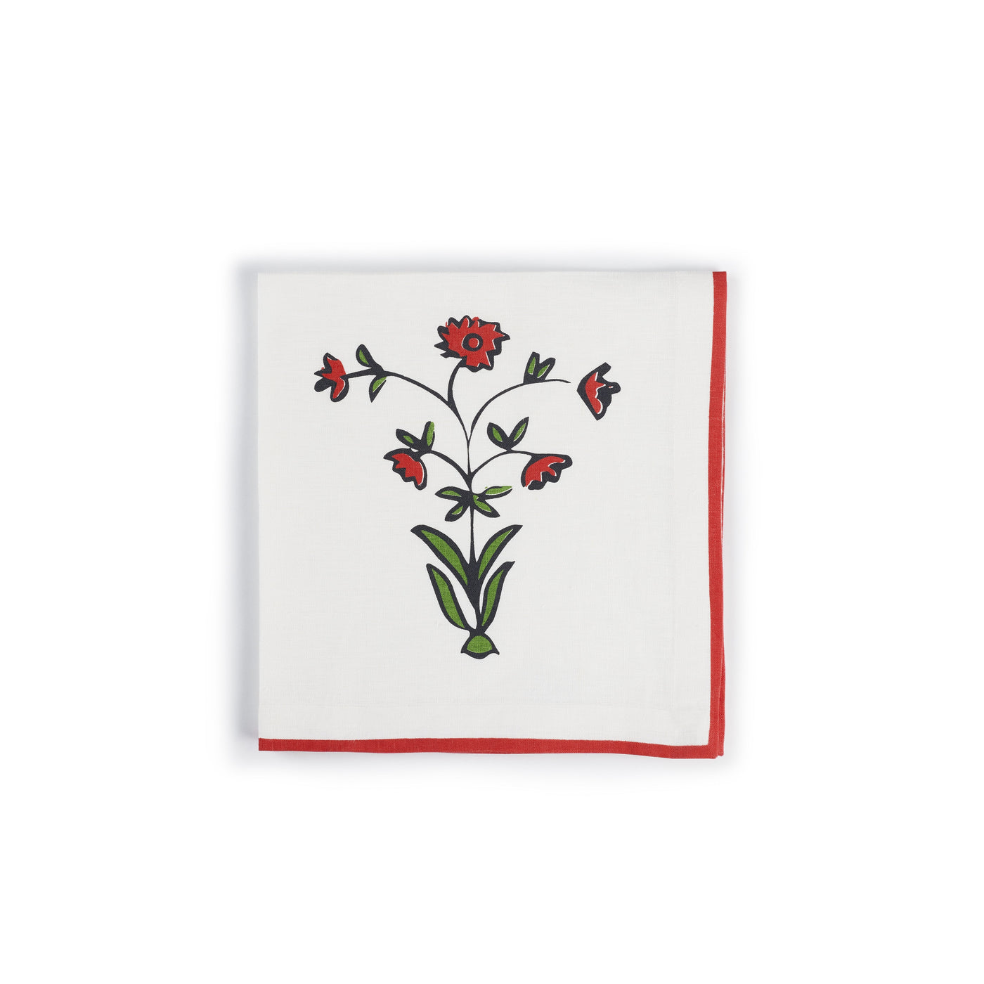 THE ART-CHIVES Pietra Dura Mat & Napkin white red flowers irish linen