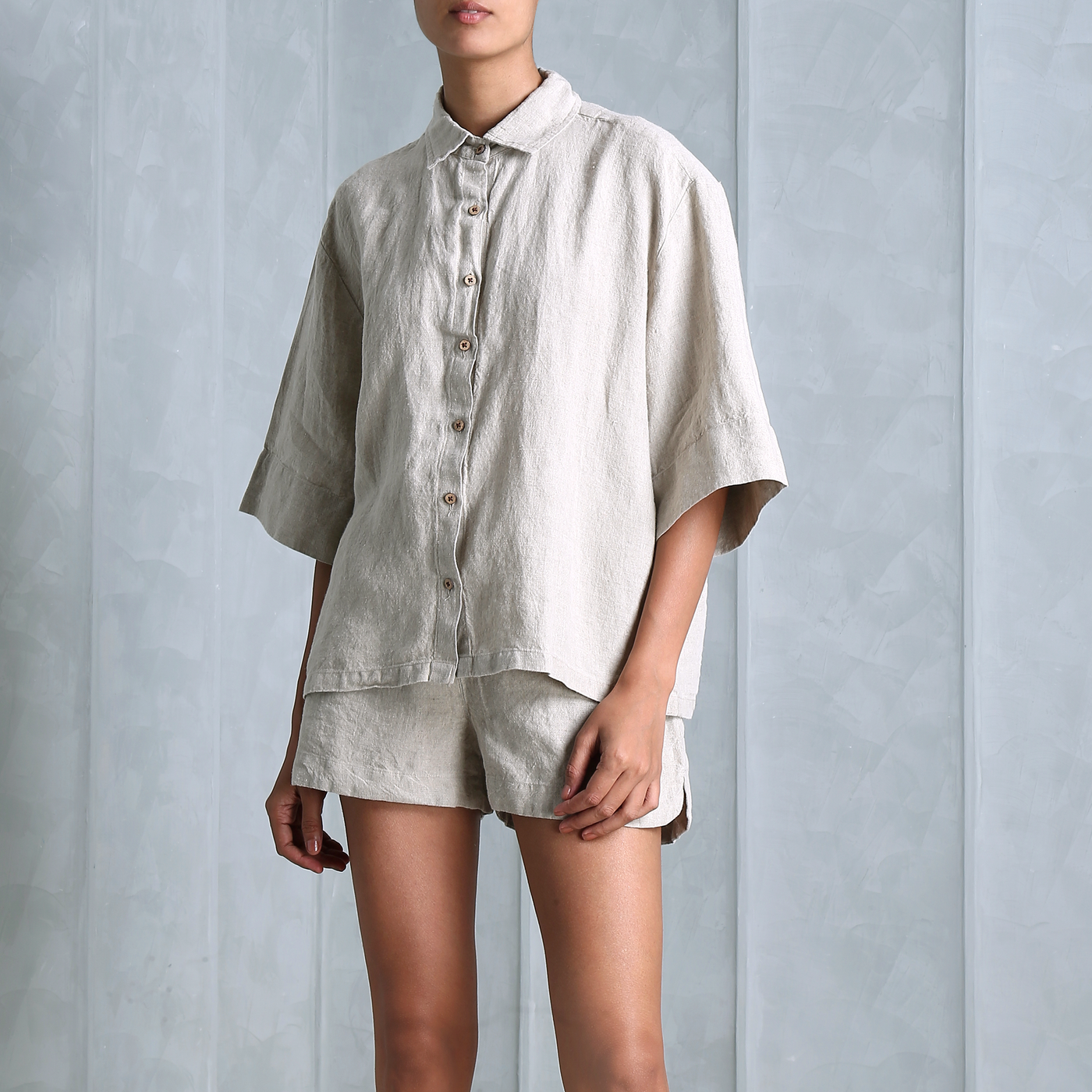 Saphed Linen Shorts Set Shirt