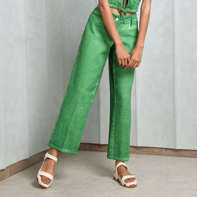 Lilith Denim Pants from bhaane in green with cropped length