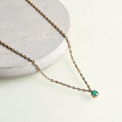 Solitary Emerald Necklace The Line on gold chain 