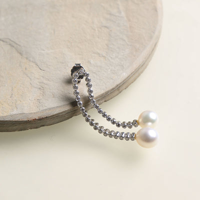 Double Drop Diamond and Pearl Earrings