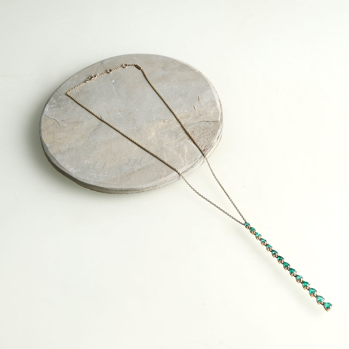 Emerald Lariat Necklace The Line on gold chain 