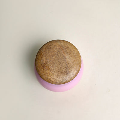 Wooden Lid Covered Pink Glass Lavender Candle