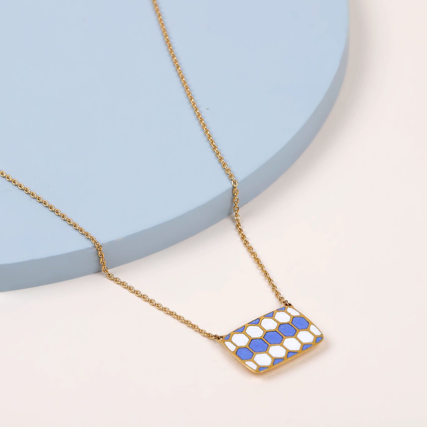 Enamel 22K Gold Pendant And Chain
