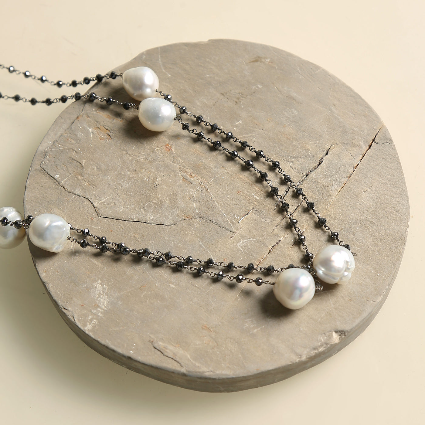 Tallin Jewels Black Diamond & Pearl 18K Gold Chain Necklace Black & White 