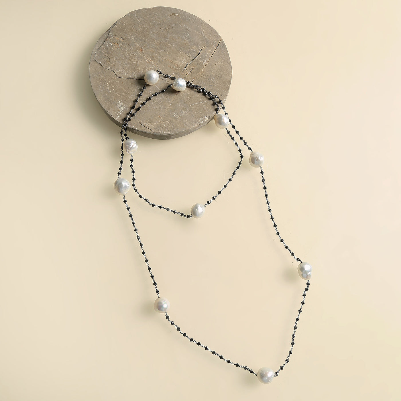 Tallin Jewels Black Diamond & Pearl 18K Gold Chain Necklace